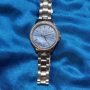 HUGO BOSS blue mother of pearl crystal watch BOSS - H-link-bracelet watch with light-blue dial - Silver main image 4